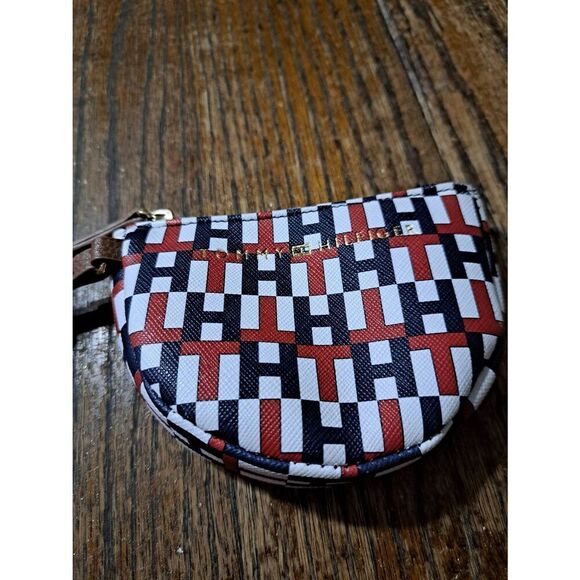 Vintage Tommy Hilfiger Red White Blue Logo Coin Wallet Zip Top Change Purse - Picture 2 of 7